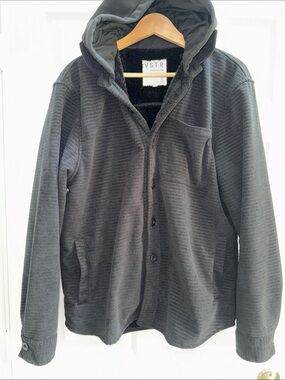 VSTR Premium Black Hooded Men's Jacket Coat Teddy Inside Size L